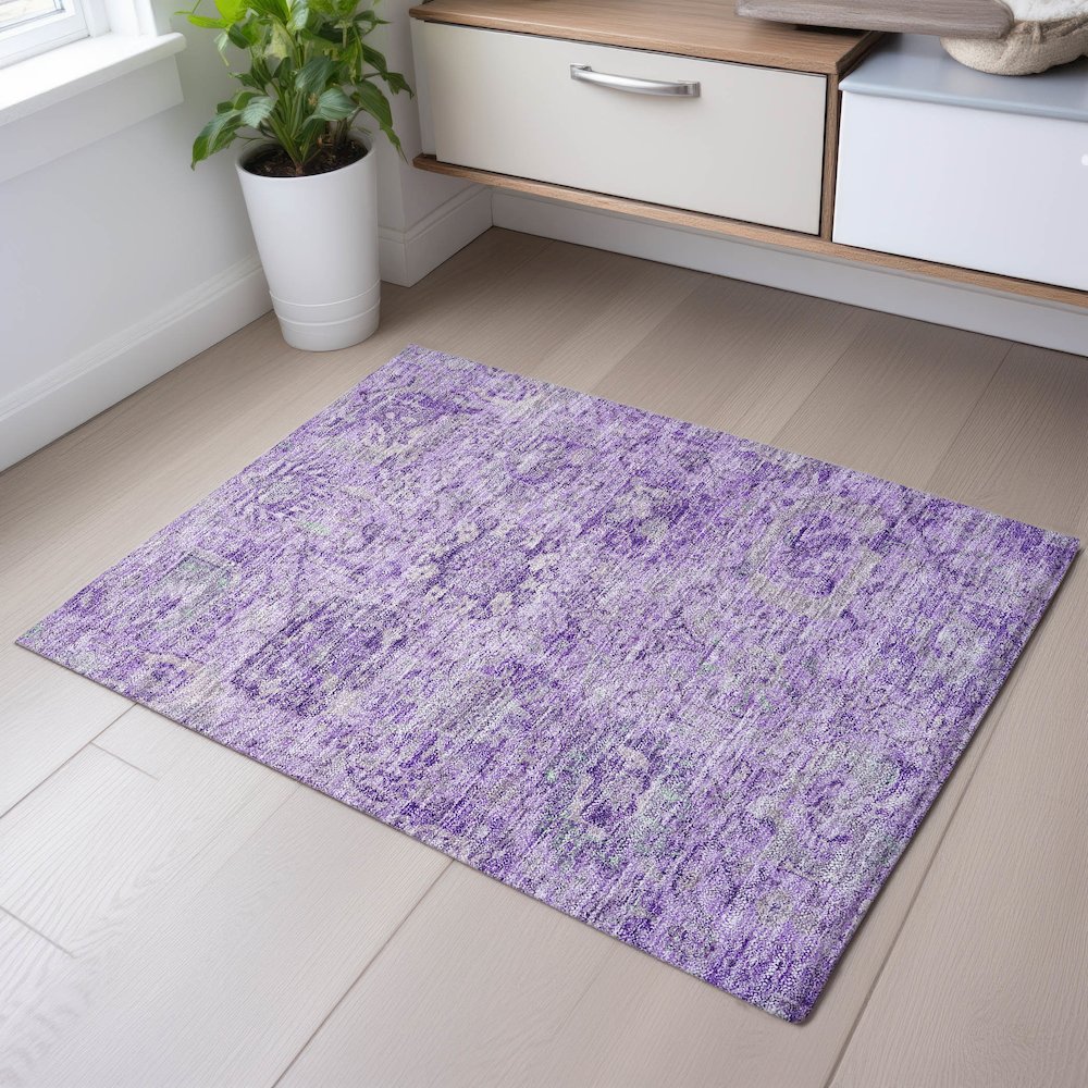 Premium Machine Washable Mayfield AMF1102 Lavender 1'8" x 2'6" Rug. Picture 5