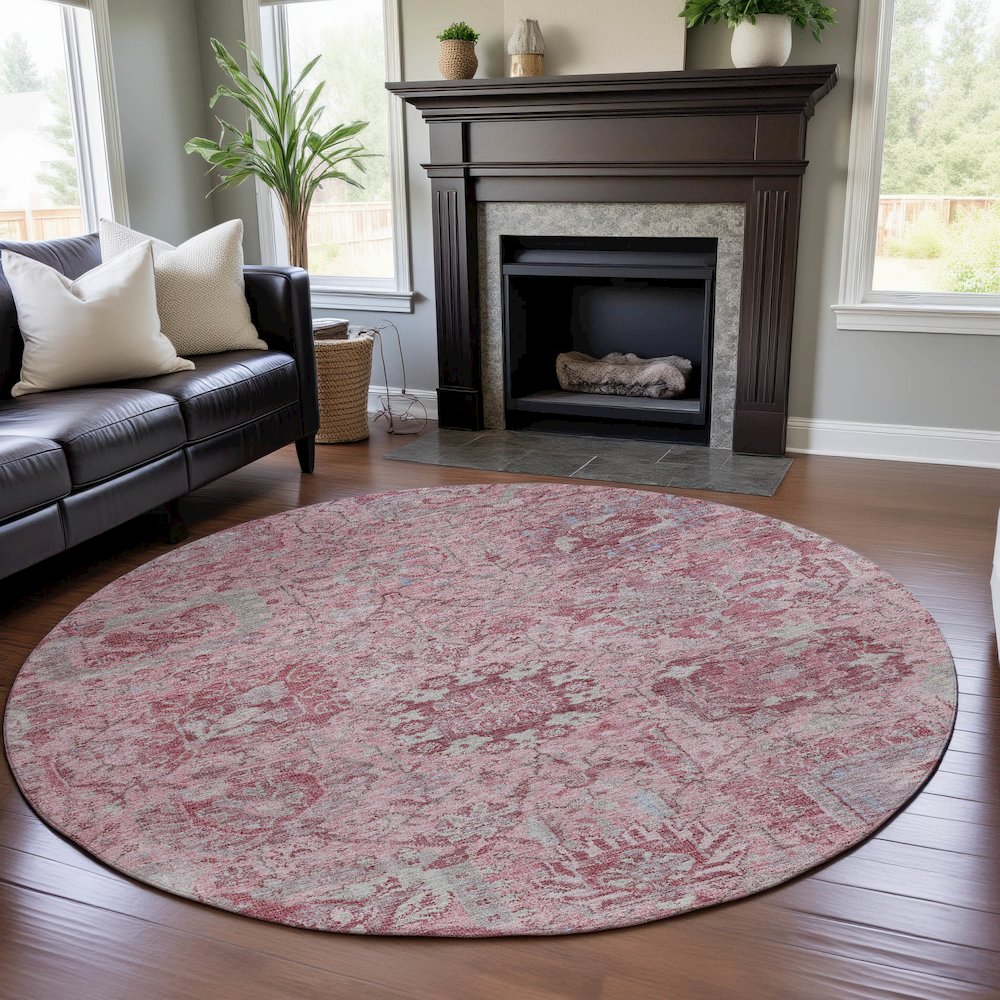 Premium Machine Washable Mayfield AMF1102 Pink 8' x 8' Round Rug. Picture 5
