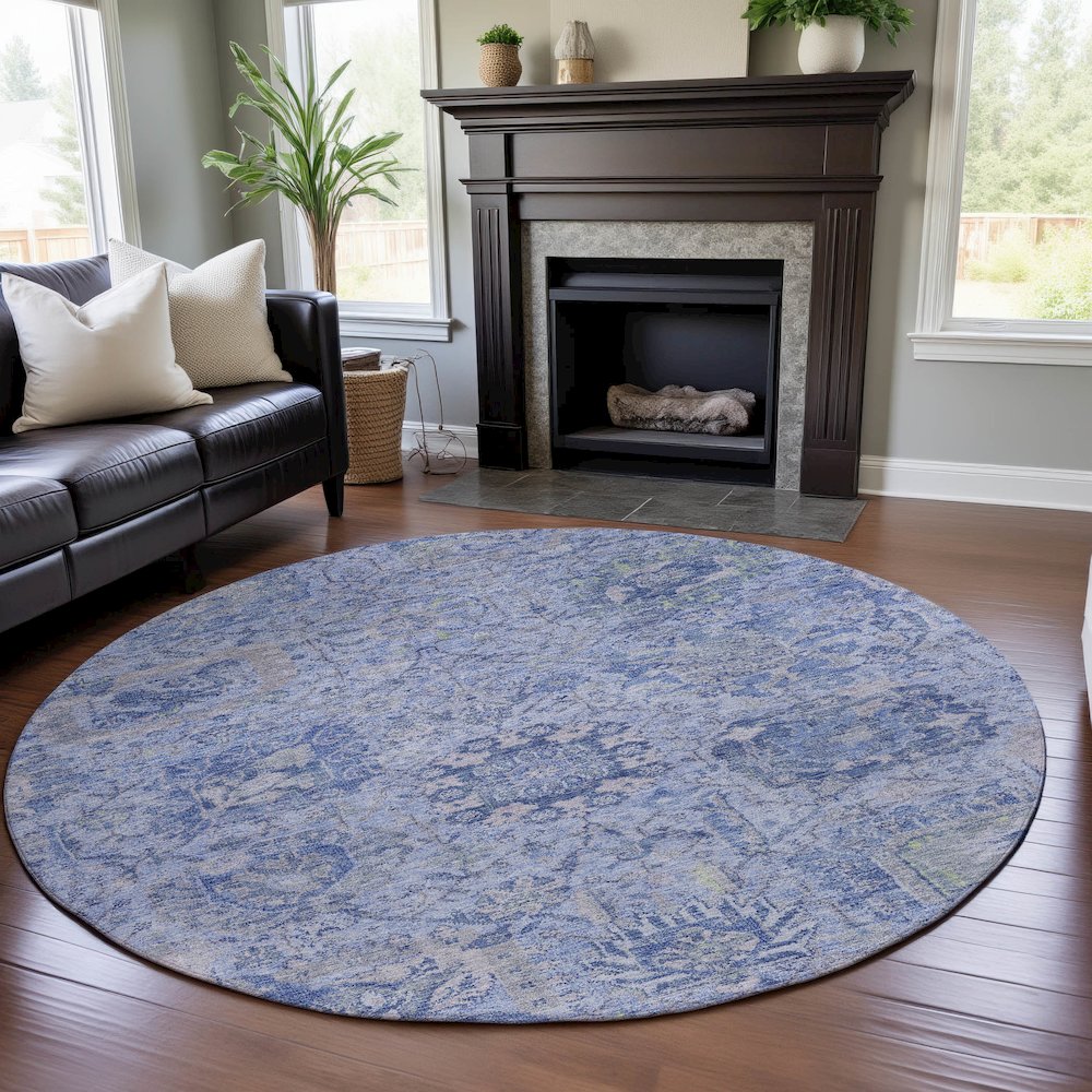 Premium Machine Washable Mayfield AMF1102 Sky 8' x 8' Round Rug. Picture 5