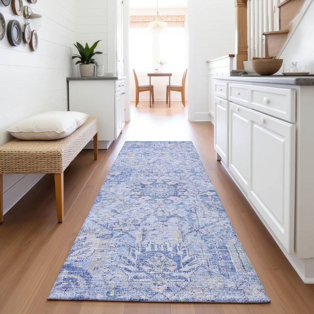 Premium Machine Washable Mayfield AMF1102 Sky 2'3" x 7'6" Runner Rug. Picture 5