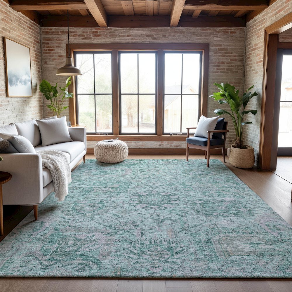 Premium Machine Washable Mayfield AMF1102 Teal 2'6" x 3'10" Rug. Picture 5