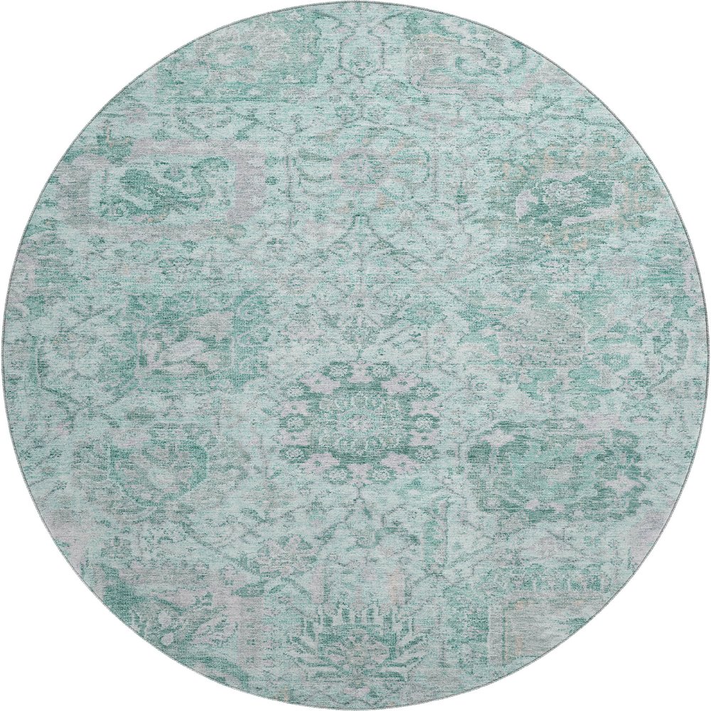 Premium Machine Washable Mayfield AMF1102 Teal 8' x 8' Round Rug. Picture 1