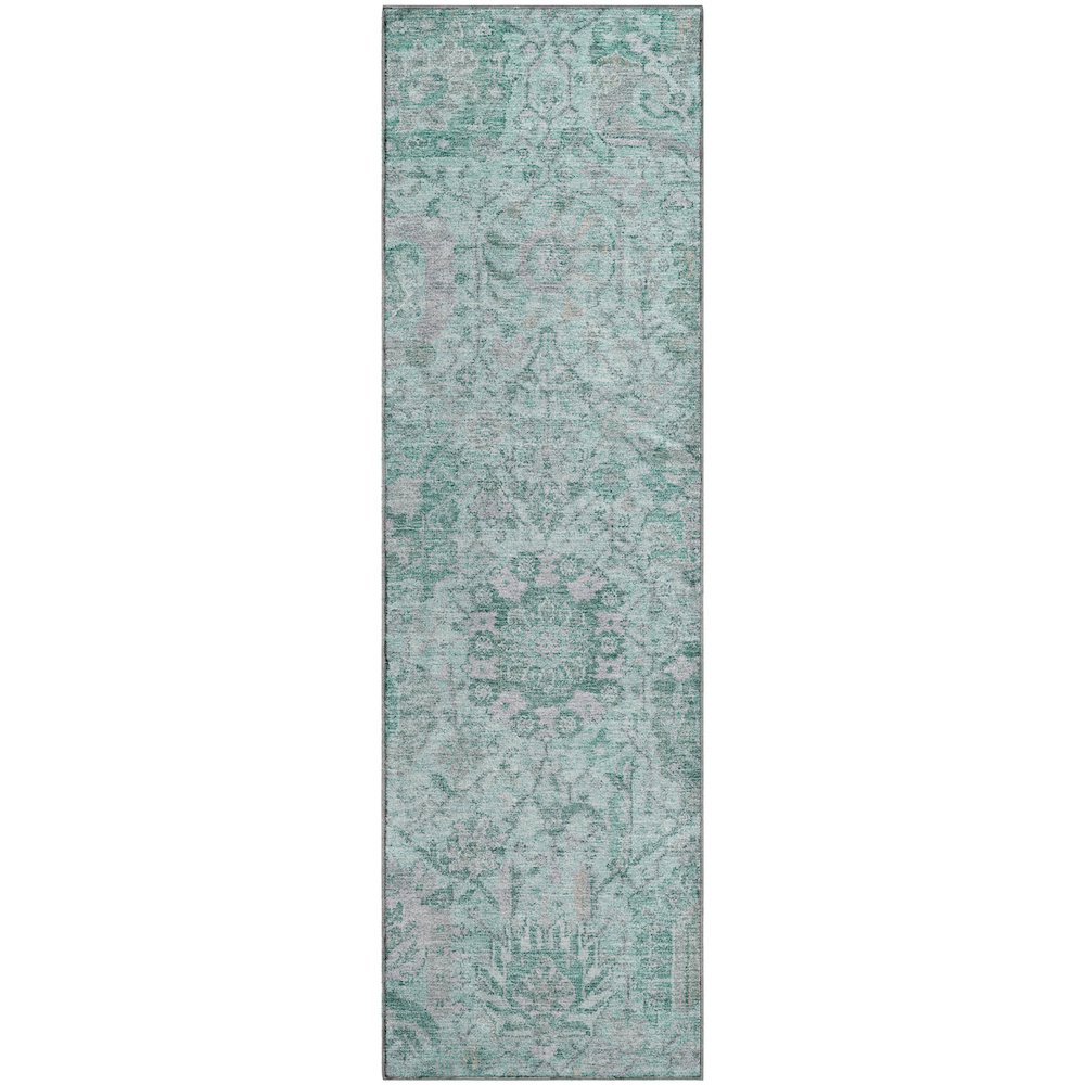 Premium Machine Washable Mayfield AMF1102 Teal 2'3" x 7'6" Runner Rug. Picture 1