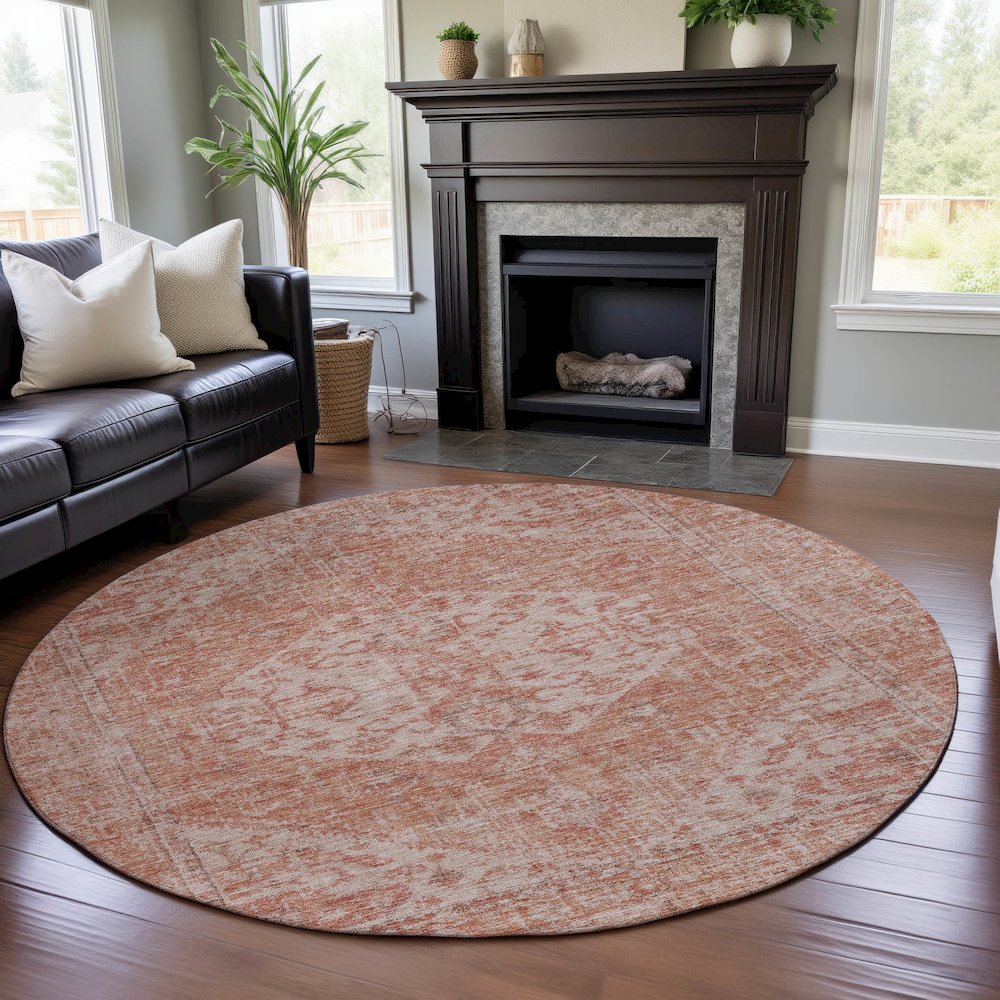 Premium Machine Washable Mayfield AMF1104 Coral 8' x 8' Round Rug. Picture 5