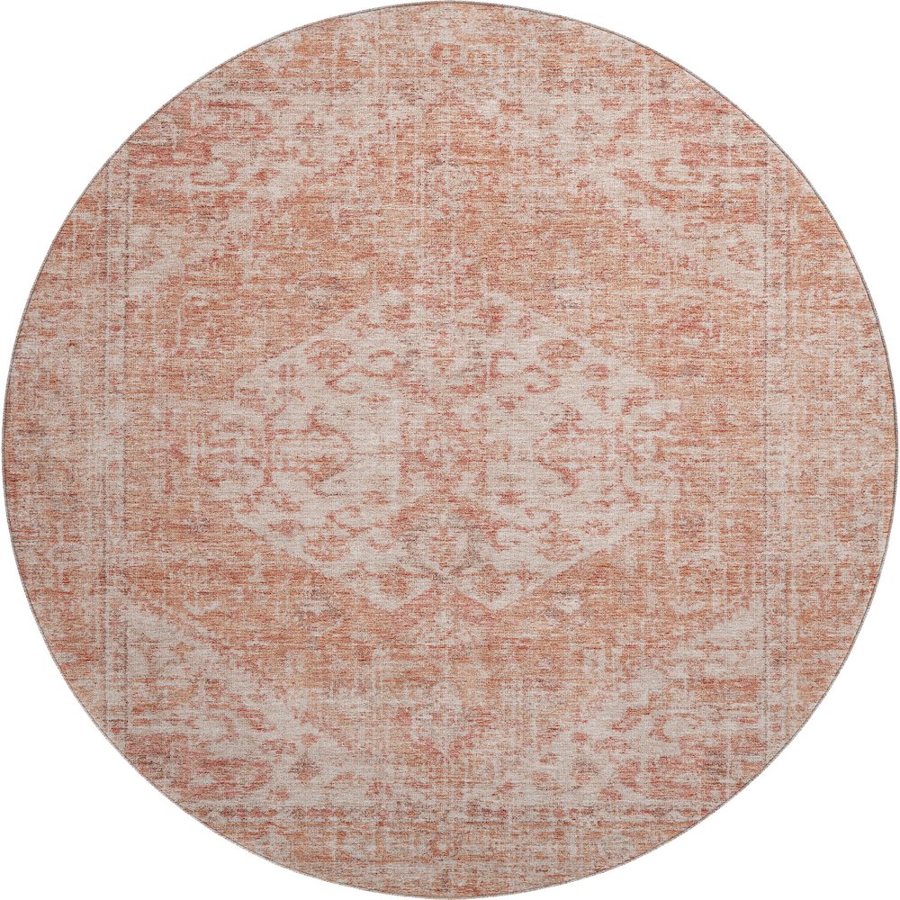 Premium Machine Washable Mayfield AMF1104 Coral 8' x 8' Round Rug. Picture 1