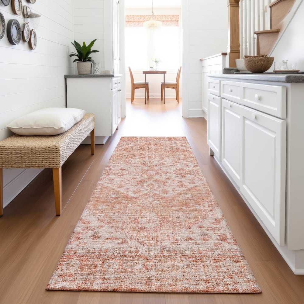 Premium Machine Washable Mayfield AMF1104 Coral 2'3" x 7'6" Runner Rug. Picture 5