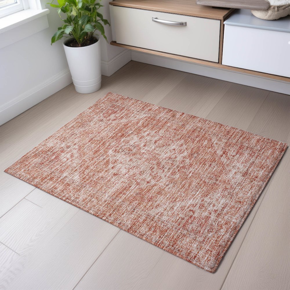 Premium Machine Washable Mayfield AMF1104 Coral 1'8" x 2'6" Rug. Picture 5