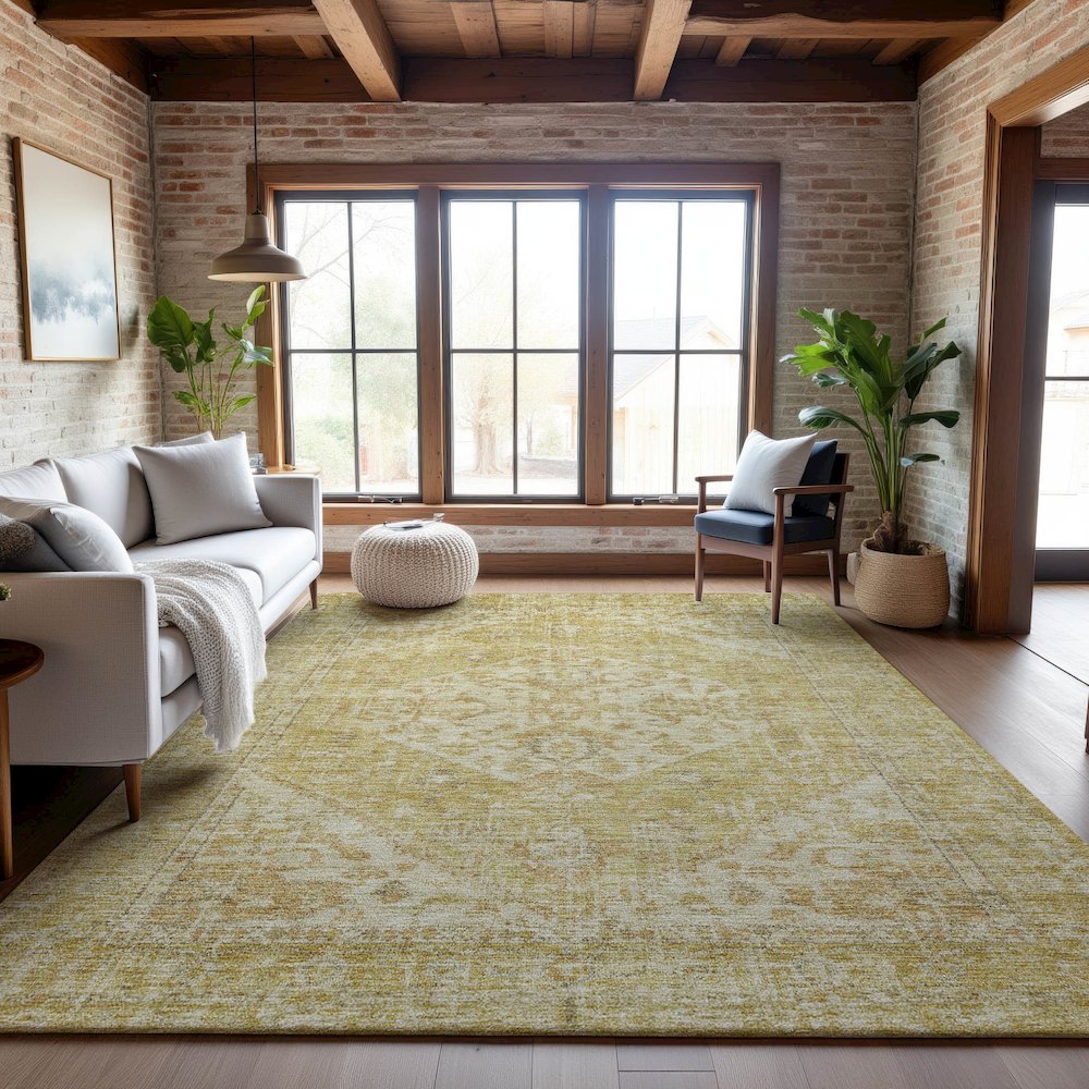 Premium Machine Washable Mayfield AMF1104 Gold 2'6" x 3'10" Rug. Picture 5