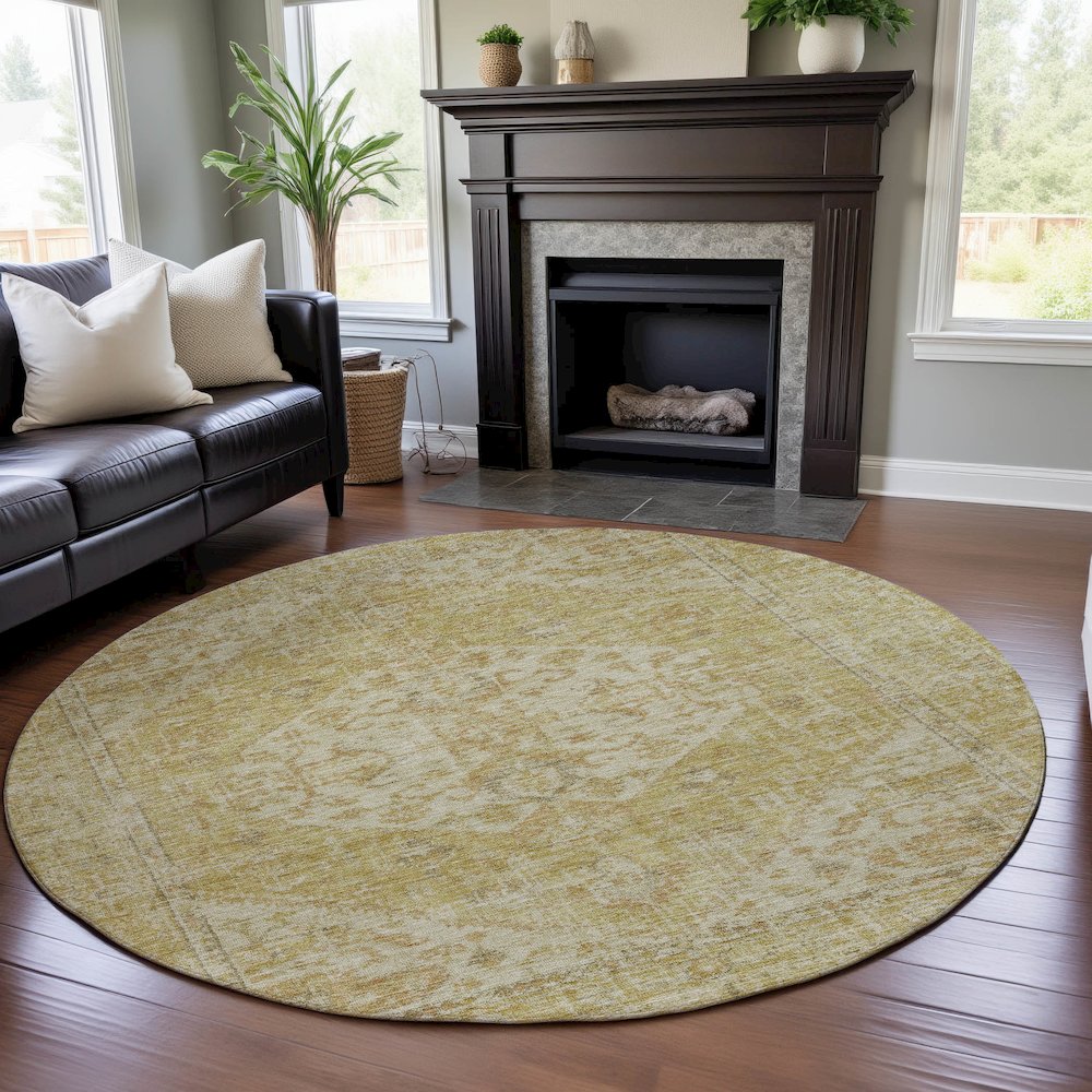 Premium Machine Washable Mayfield AMF1104 Gold 8' x 8' Round Rug. Picture 5