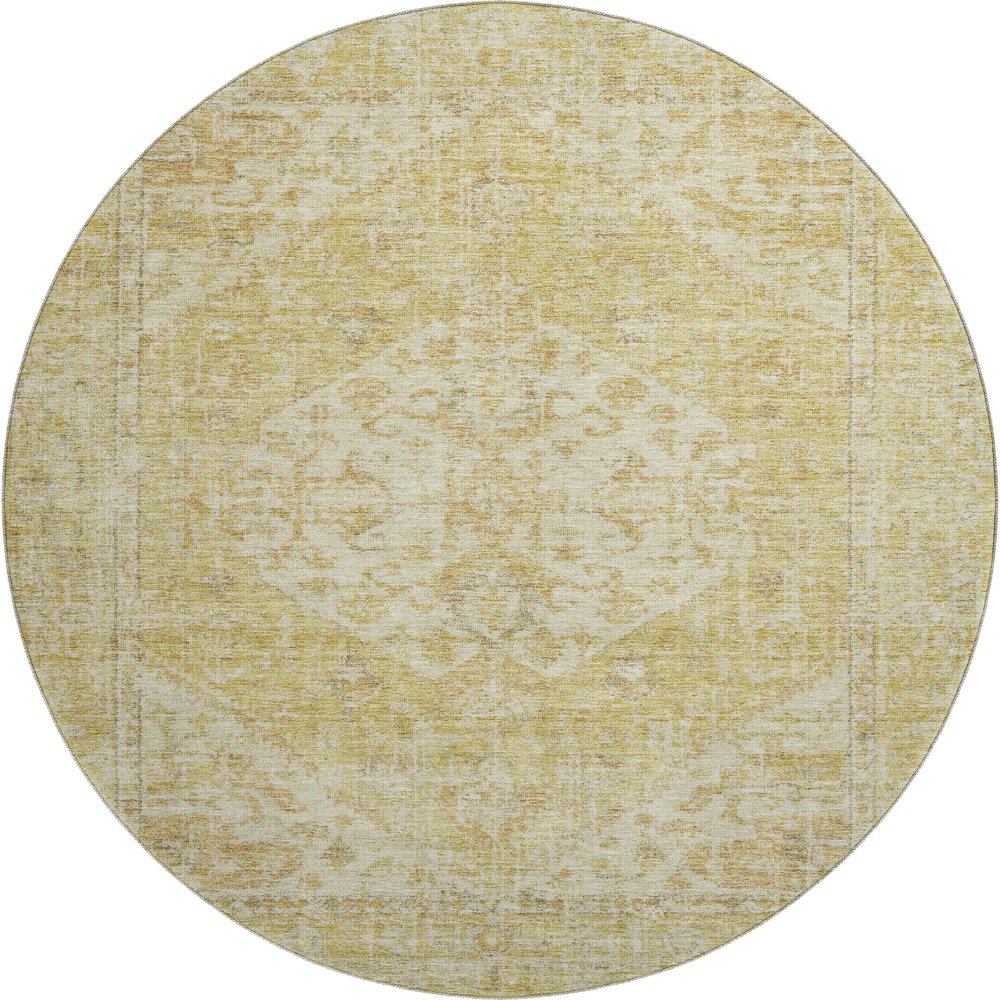 Premium Machine Washable Mayfield AMF1104 Gold 8' x 8' Round Rug. Picture 1