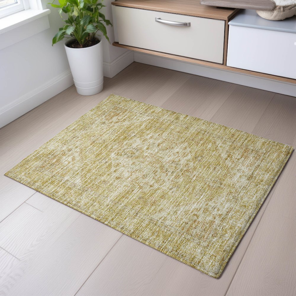 Premium Machine Washable Mayfield AMF1104 Gold 1'8" x 2'6" Rug. Picture 5