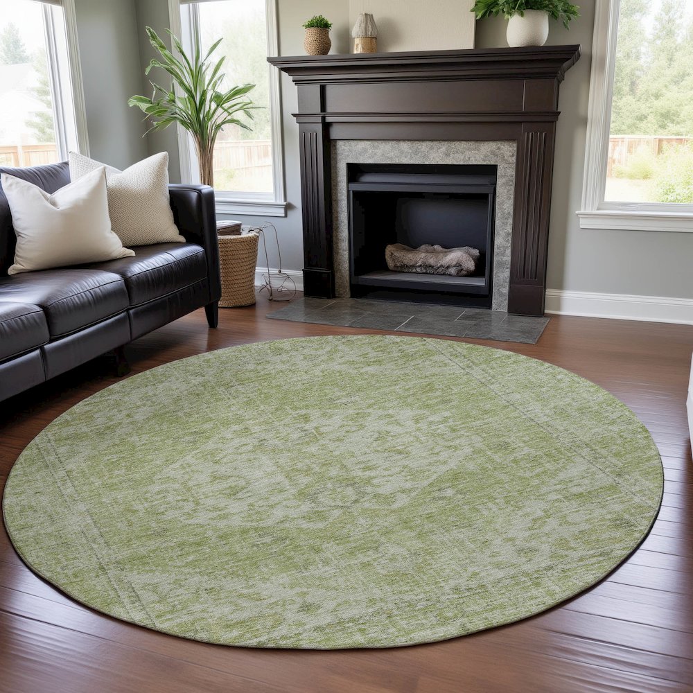 Premium Machine Washable Mayfield AMF1104 Sage 8' x 8' Round Rug. Picture 5