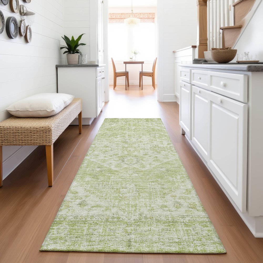 Premium Machine Washable Mayfield AMF1104 Sage 2'3" x 7'6" Runner Rug. Picture 5