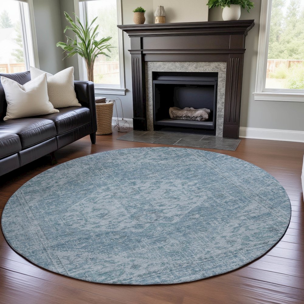 Premium Machine Washable Mayfield AMF1104 Sky 8' x 8' Round Rug. Picture 5