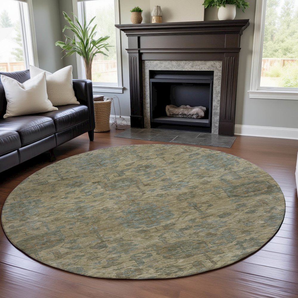 Premium Machine Washable Mayfield AMF1105 Beige 8' x 8' Round Rug. Picture 5