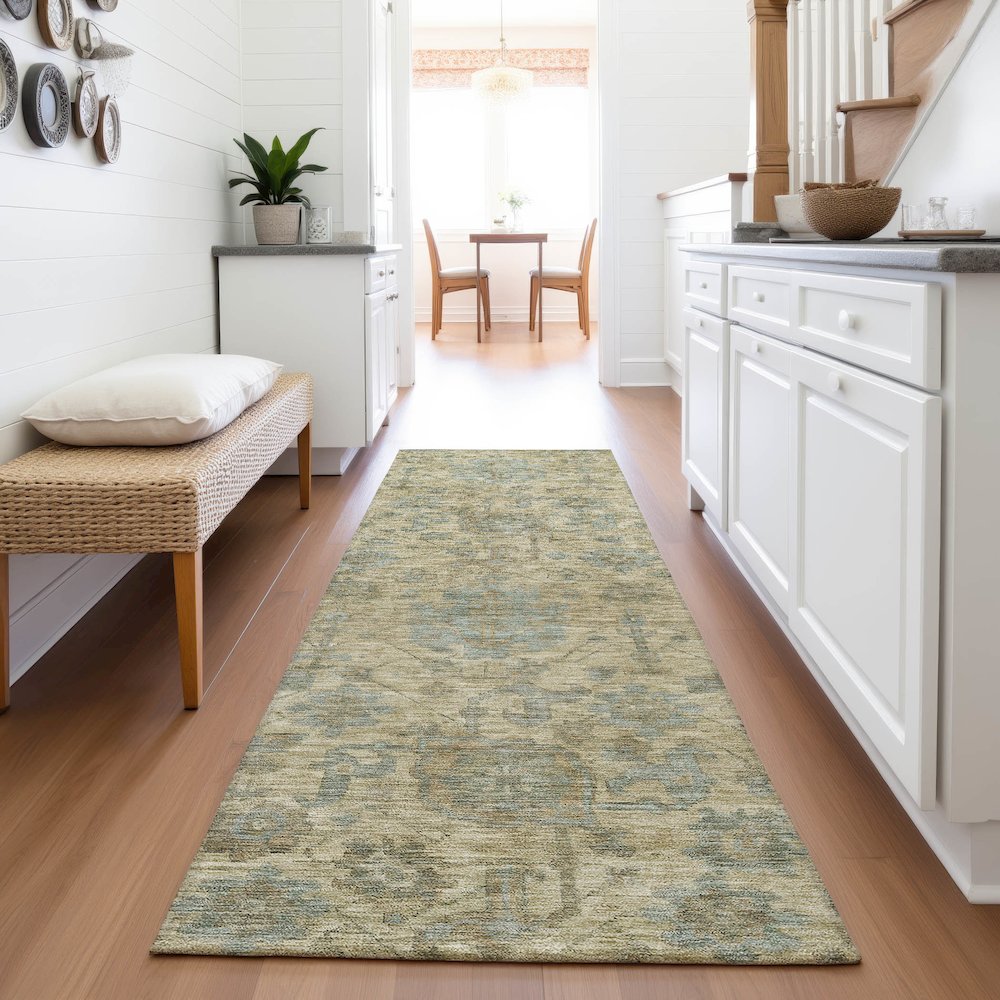 Premium Machine Washable Mayfield AMF1105 Beige 2'3" x 7'6" Runner Rug. Picture 5