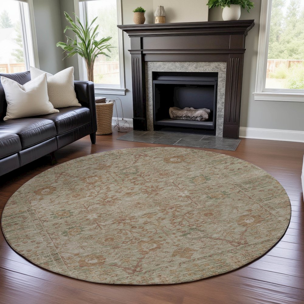 Premium Machine Washable Mayfield AMF1106 Beige 8' x 8' Round Rug. Picture 5