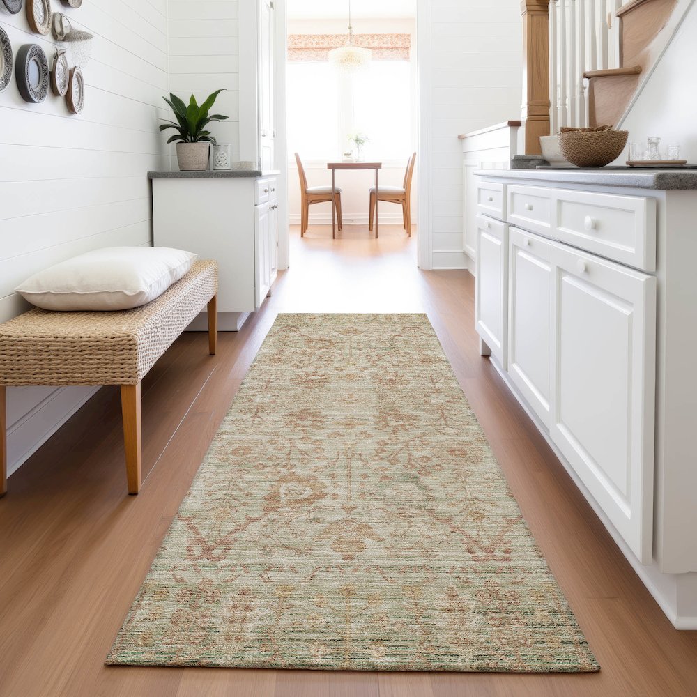 Premium Machine Washable Mayfield AMF1106 Beige 2'3" x 7'6" Runner Rug. Picture 5