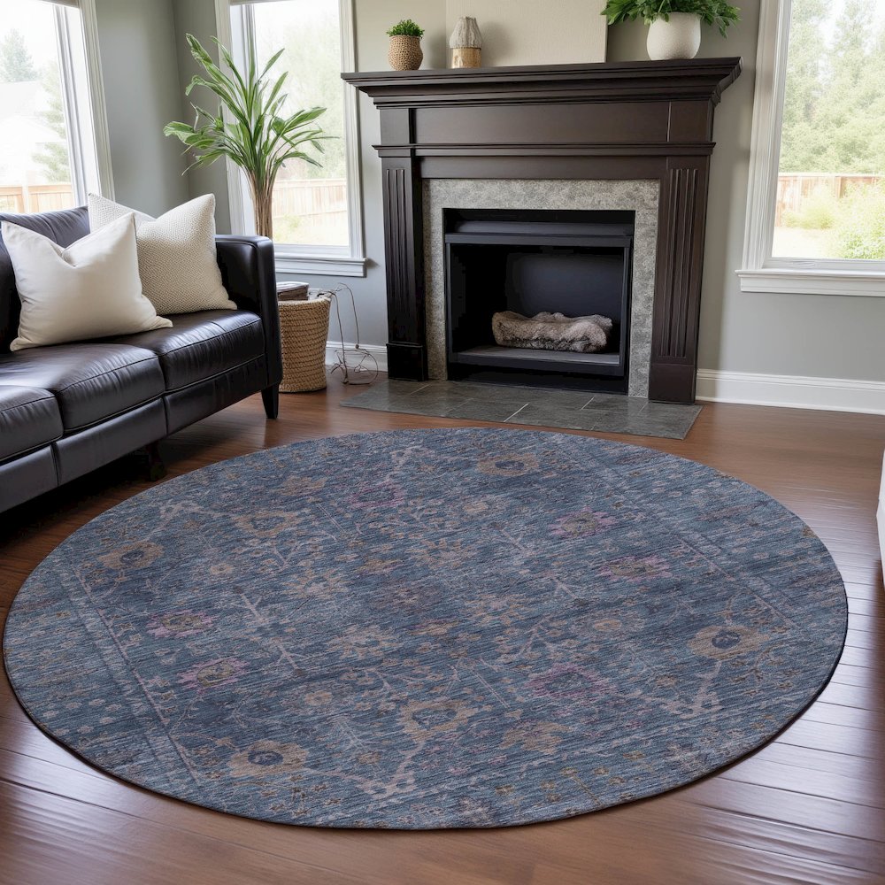 Premium Machine Washable Mayfield AMF1106 Blue 8' x 8' Round Rug. Picture 5