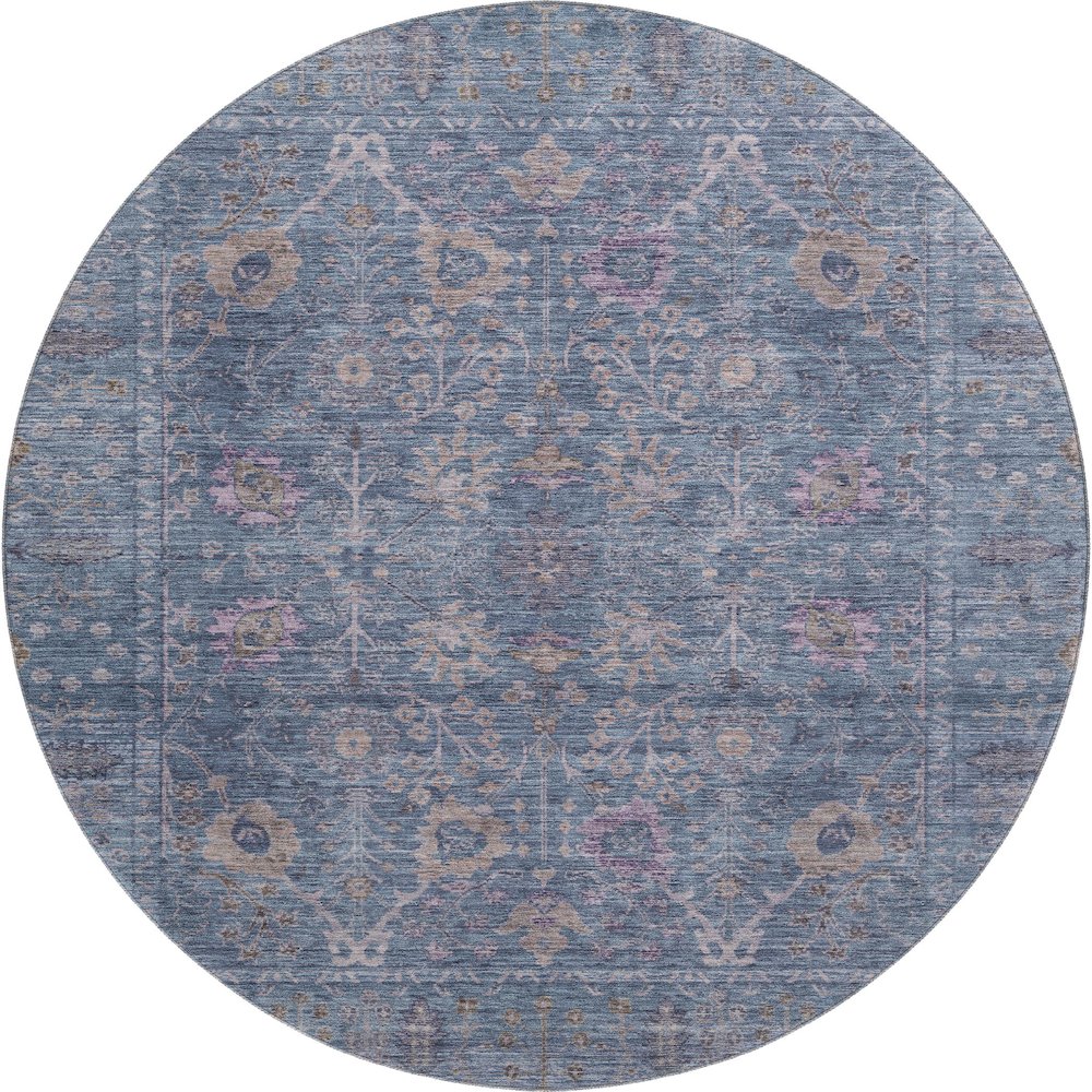 Premium Machine Washable Mayfield AMF1106 Blue 8' x 8' Round Rug. Picture 1