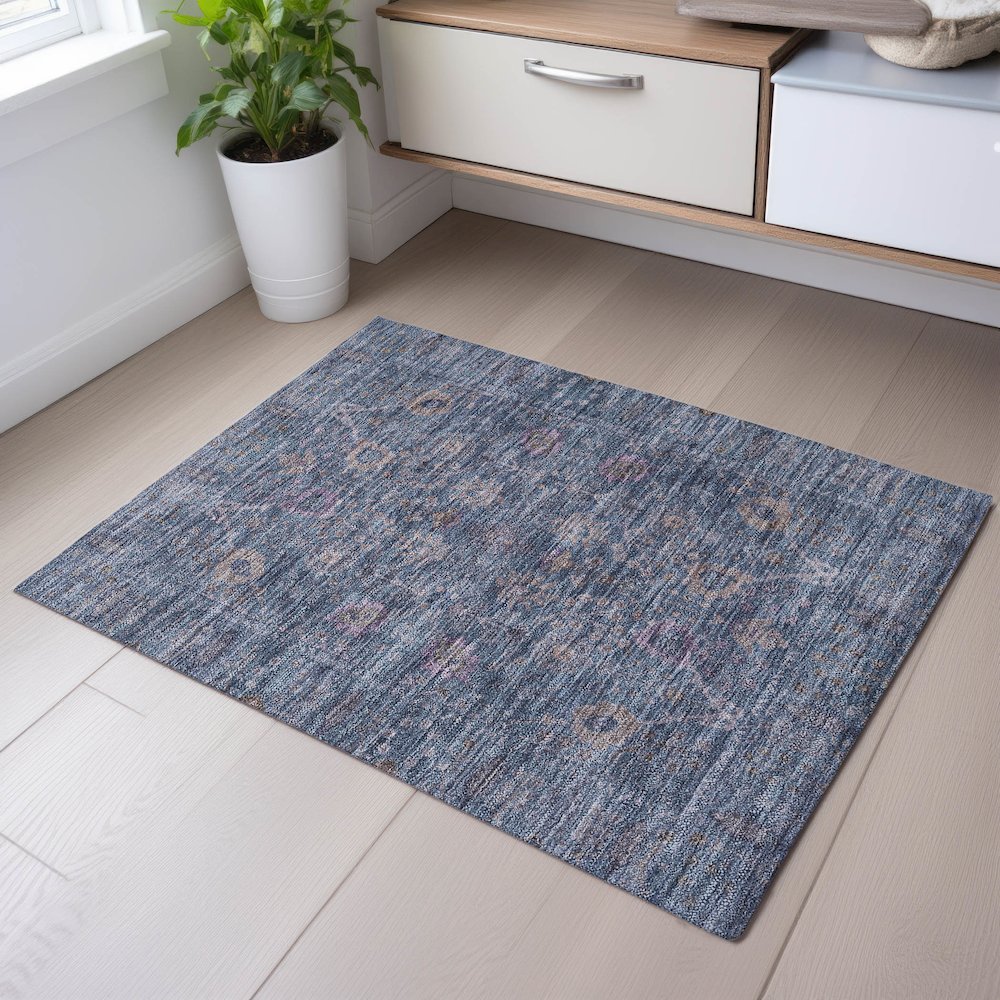 Premium Machine Washable Mayfield AMF1106 Blue 1'8" x 2'6" Rug. Picture 5