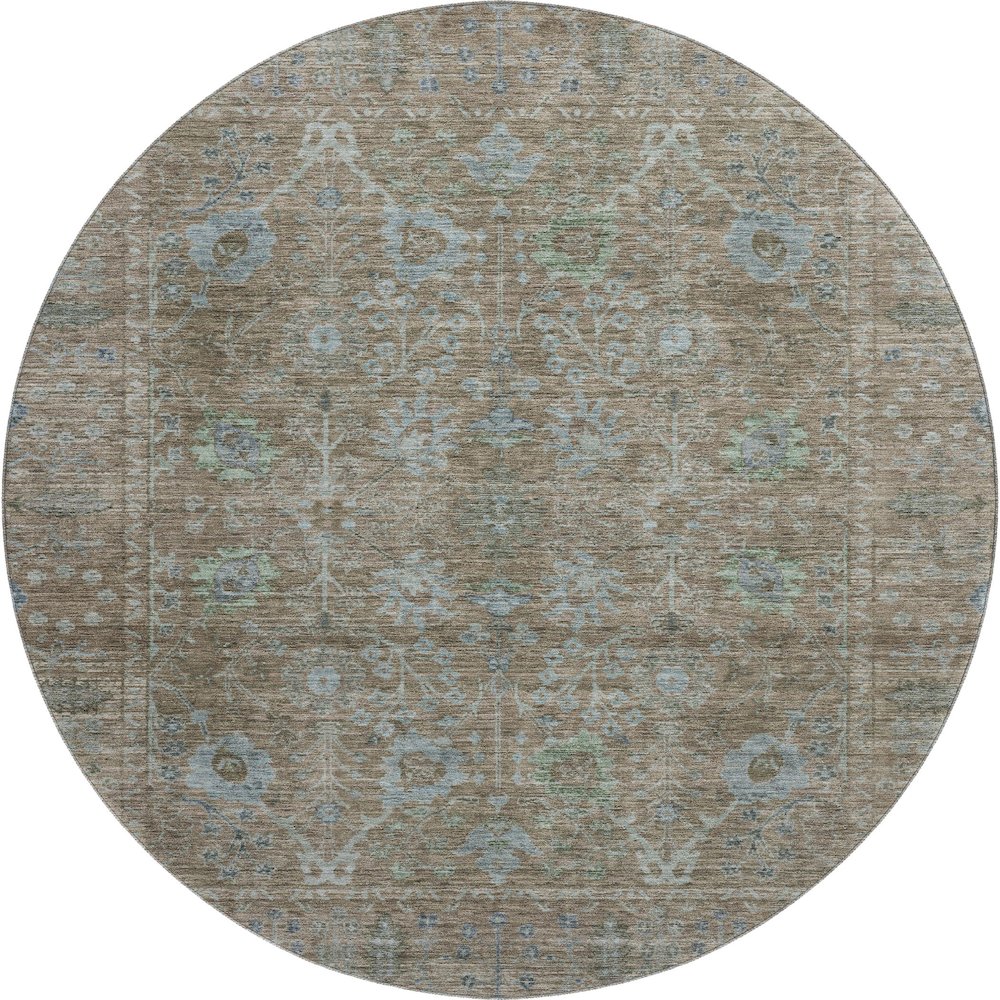 Premium Machine Washable Mayfield AMF1106 Brown 8' x 8' Round Rug. Picture 1