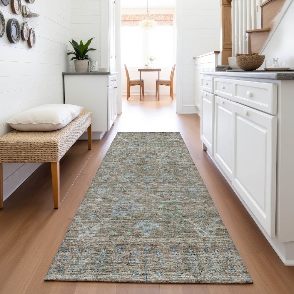 Premium Machine Washable Mayfield AMF1106 Brown 2'3" x 7'6" Runner Rug. Picture 5