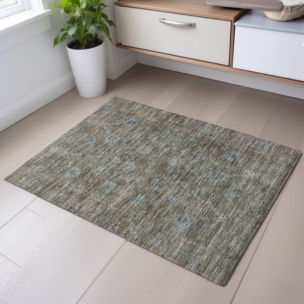 Premium Machine Washable Mayfield AMF1106 Brown 1'8" x 2'6" Rug. Picture 5