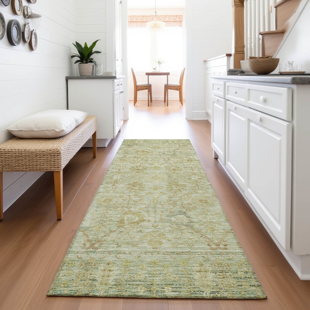 Premium Machine Washable Mayfield AMF1106 Sage 2'3" x 7'6" Runner Rug. Picture 5