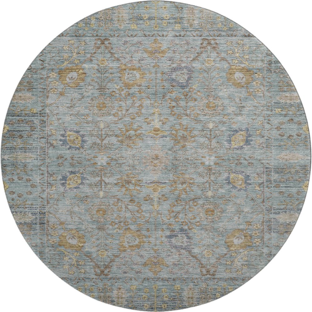 Premium Machine Washable Mayfield AMF1106 Teal 8' x 8' Round Rug. Picture 1
