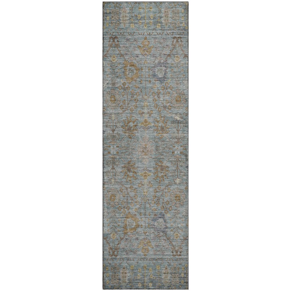 Premium Machine Washable Mayfield AMF1106 Teal 2'3" x 7'6" Runner Rug. Picture 1