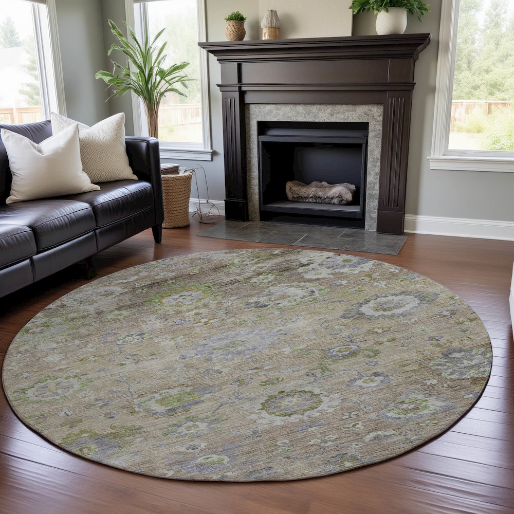 Premium Machine Washable Mayfield AMF1107 Beige 8' x 8' Round Rug. Picture 5