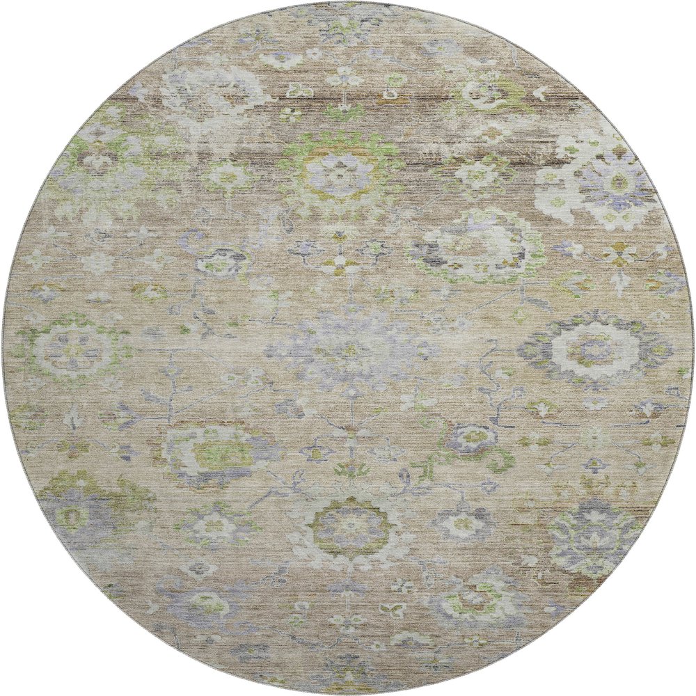 Premium Machine Washable Mayfield AMF1107 Beige 8' x 8' Round Rug. Picture 1