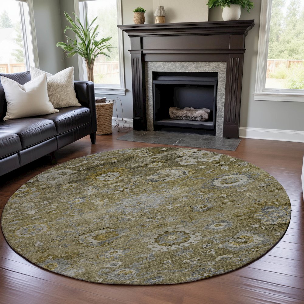 Premium Machine Washable Mayfield AMF1107 Brown 8' x 8' Round Rug. Picture 5