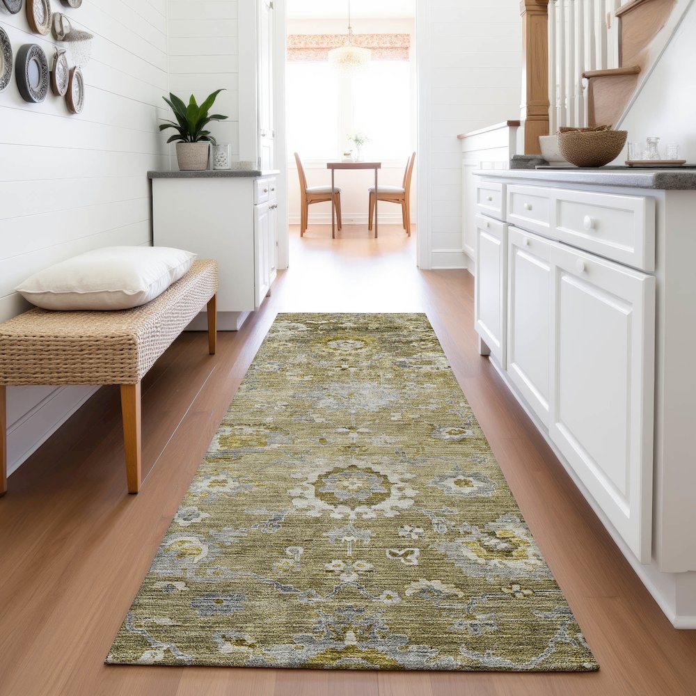 Premium Machine Washable Mayfield AMF1107 Brown 2'3" x 7'6" Runner Rug. Picture 5