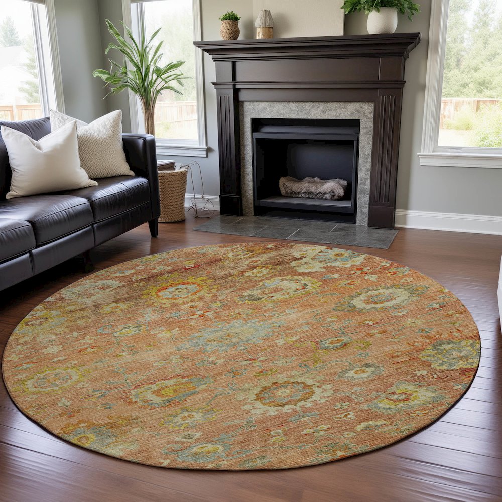 Premium Machine Washable Mayfield AMF1107 Coral 8' x 8' Round Rug. Picture 5