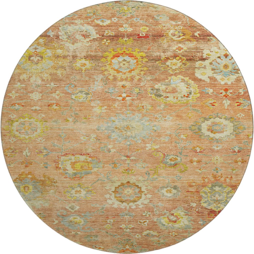 Premium Machine Washable Mayfield AMF1107 Coral 8' x 8' Round Rug. Picture 1