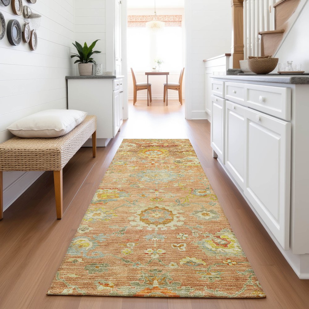 Premium Machine Washable Mayfield AMF1107 Coral 2'3" x 7'6" Runner Rug. Picture 5