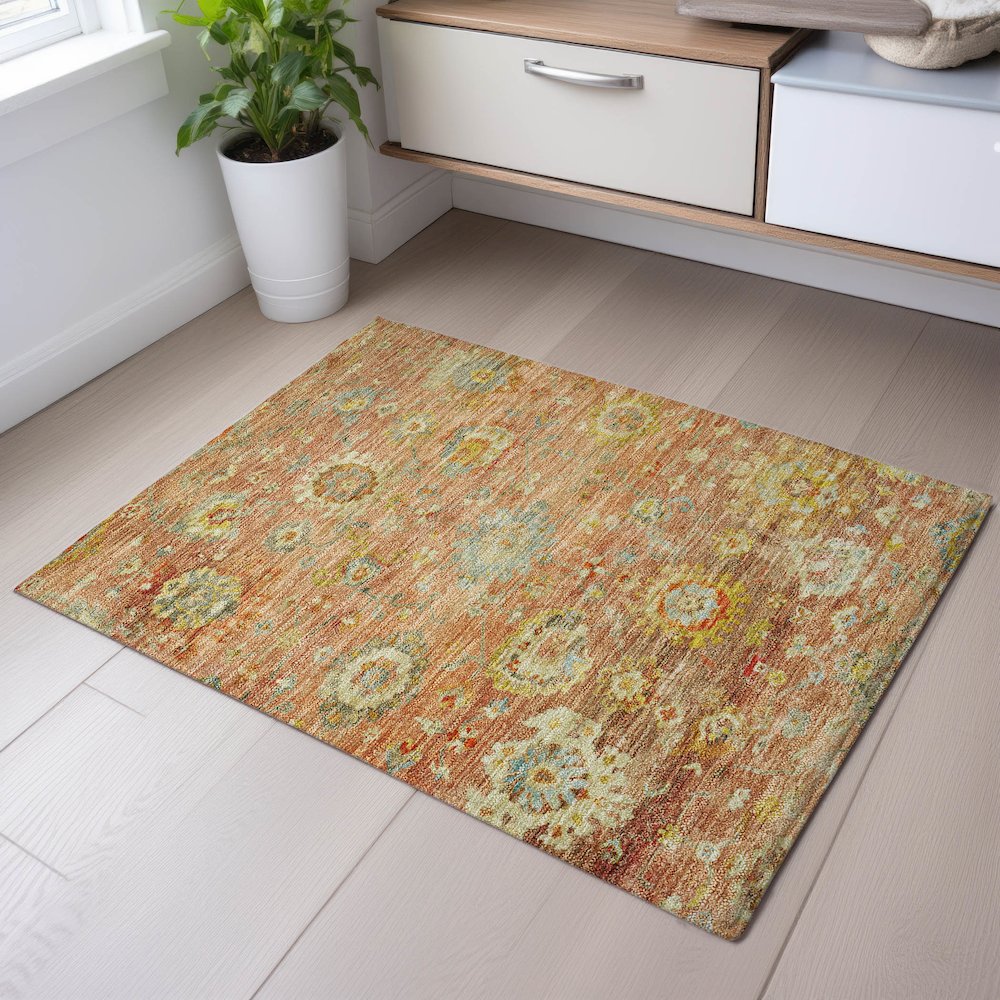 Premium Machine Washable Mayfield AMF1107 Coral 1'8" x 2'6" Rug. Picture 5
