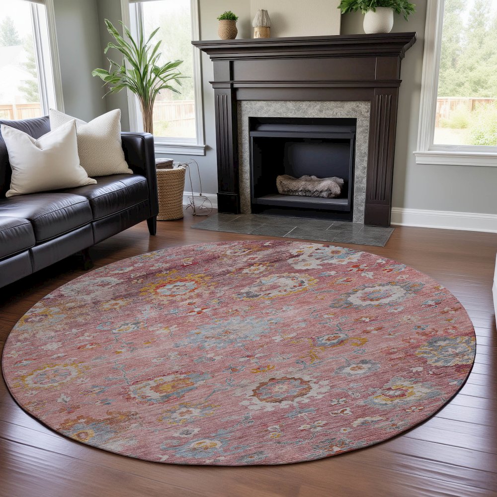 Premium Machine Washable Mayfield AMF1107 Pink 8' x 8' Round Rug. Picture 5