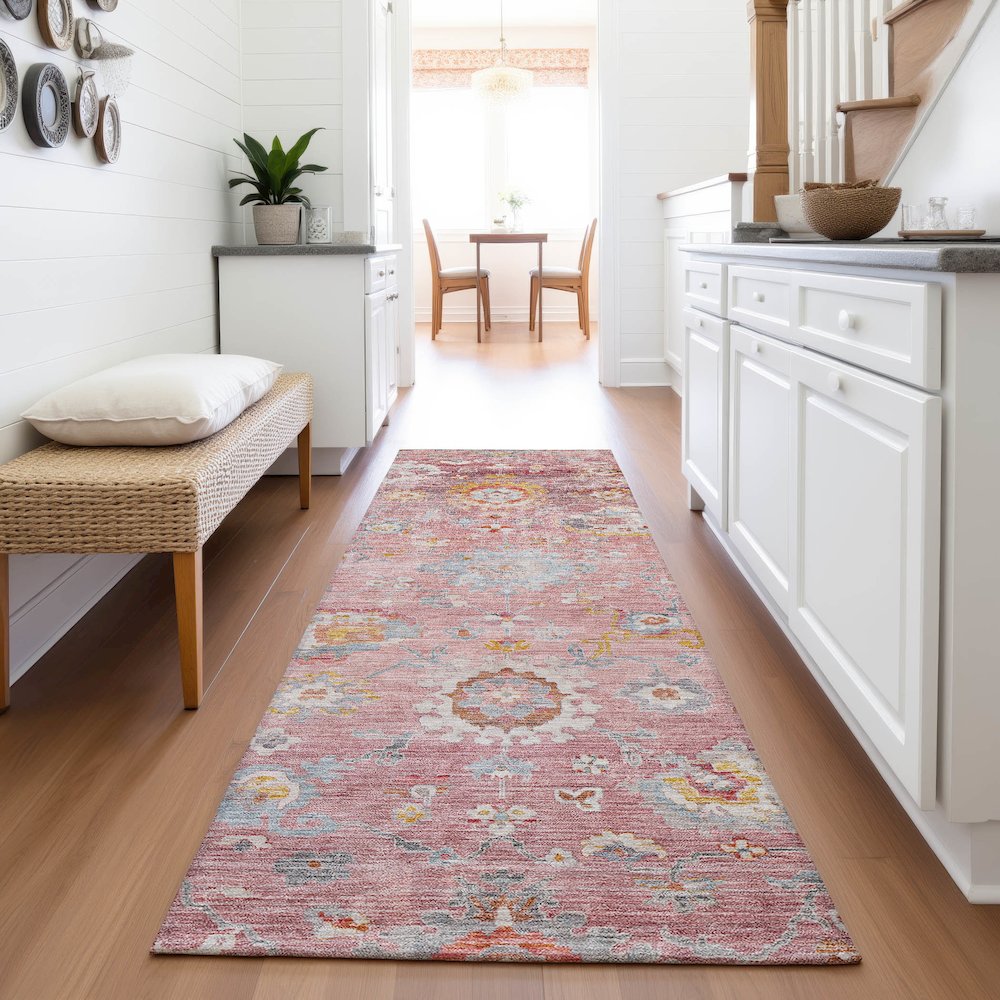 Premium Machine Washable Mayfield AMF1107 Pink 2'3" x 7'6" Runner Rug. Picture 5