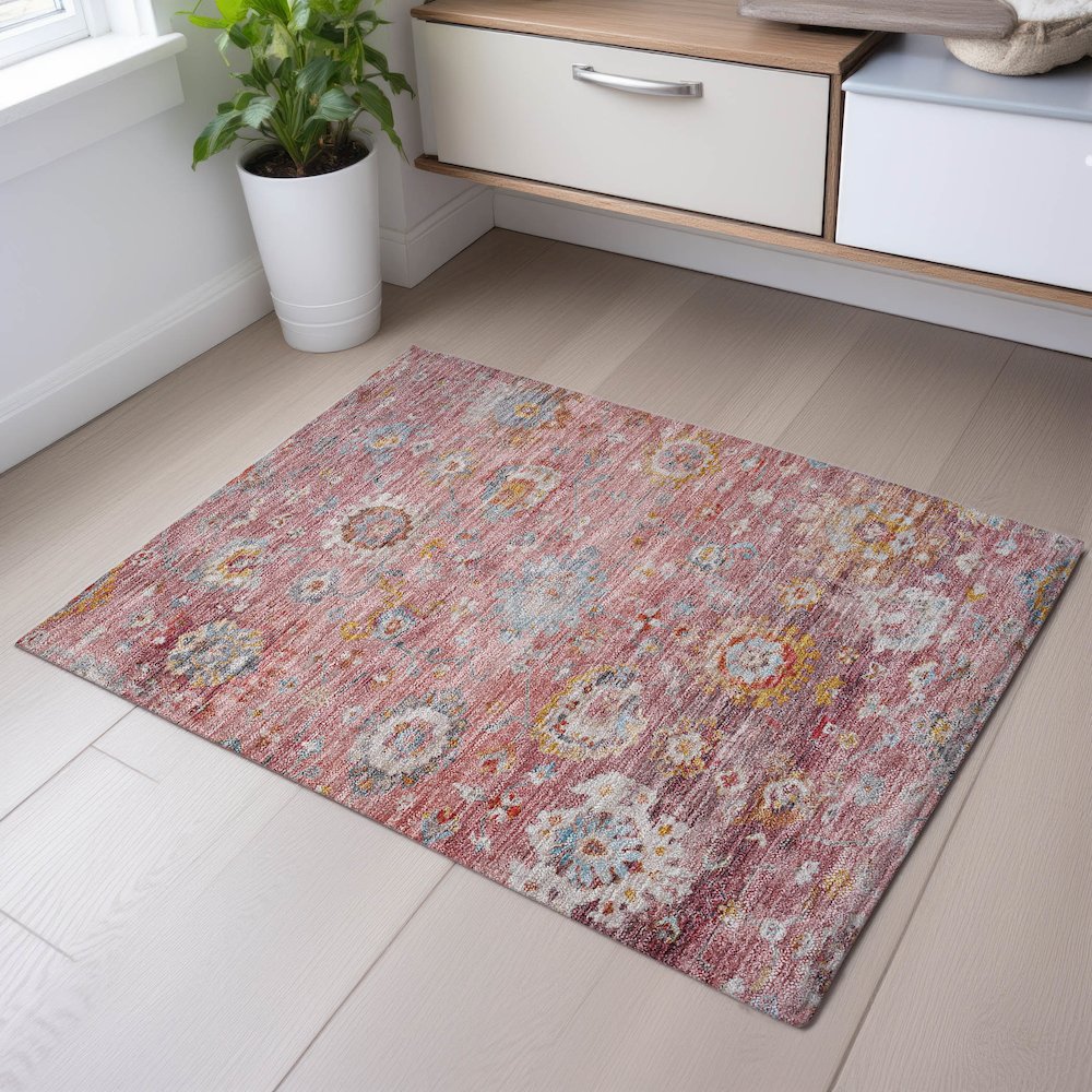 Premium Machine Washable Mayfield AMF1107 Pink 1'8" x 2'6" Rug. Picture 5