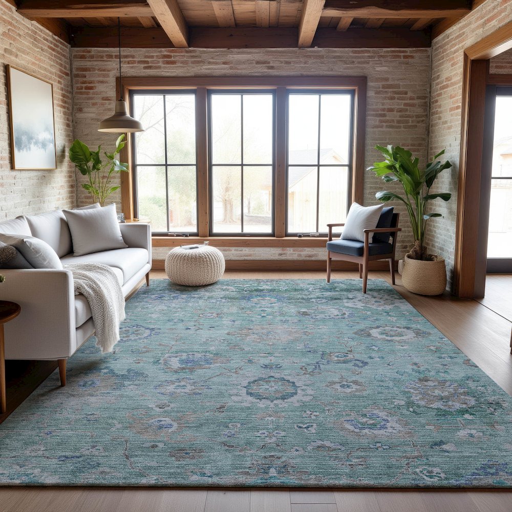 Premium Machine Washable Mayfield AMF1107 Seafoam 2'6" x 3'10" Rug. Picture 5