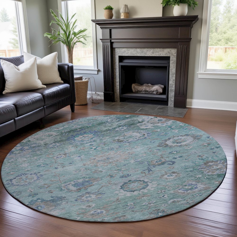 Premium Machine Washable Mayfield AMF1107 Seafoam 8' x 8' Round Rug. Picture 5