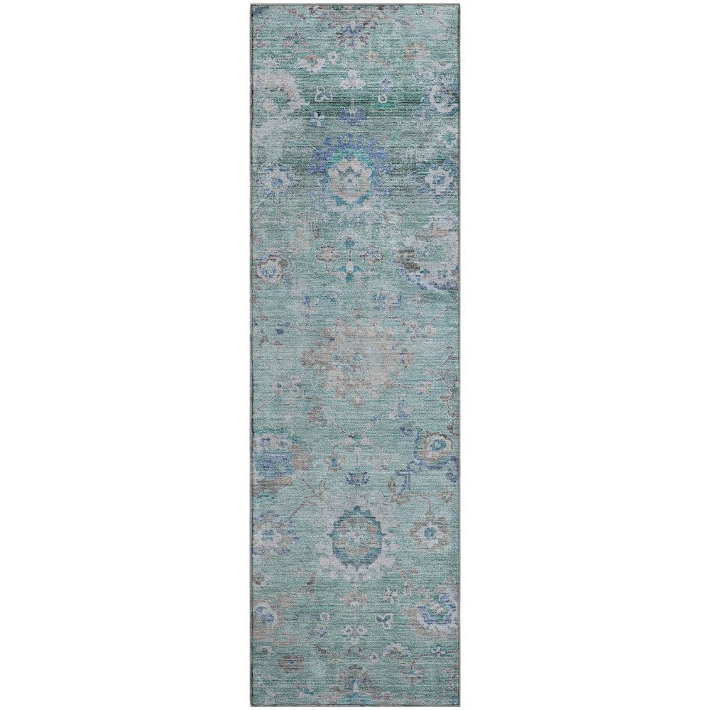 Premium Machine Washable Mayfield AMF1107 Seafoam 2'3" x 7'6" Runner Rug. Picture 1