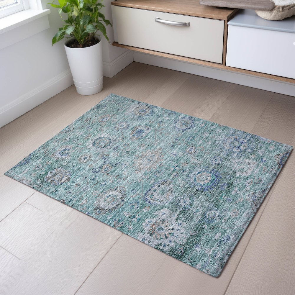 Premium Machine Washable Mayfield AMF1107 Seafoam 1'8" x 2'6" Rug. Picture 5