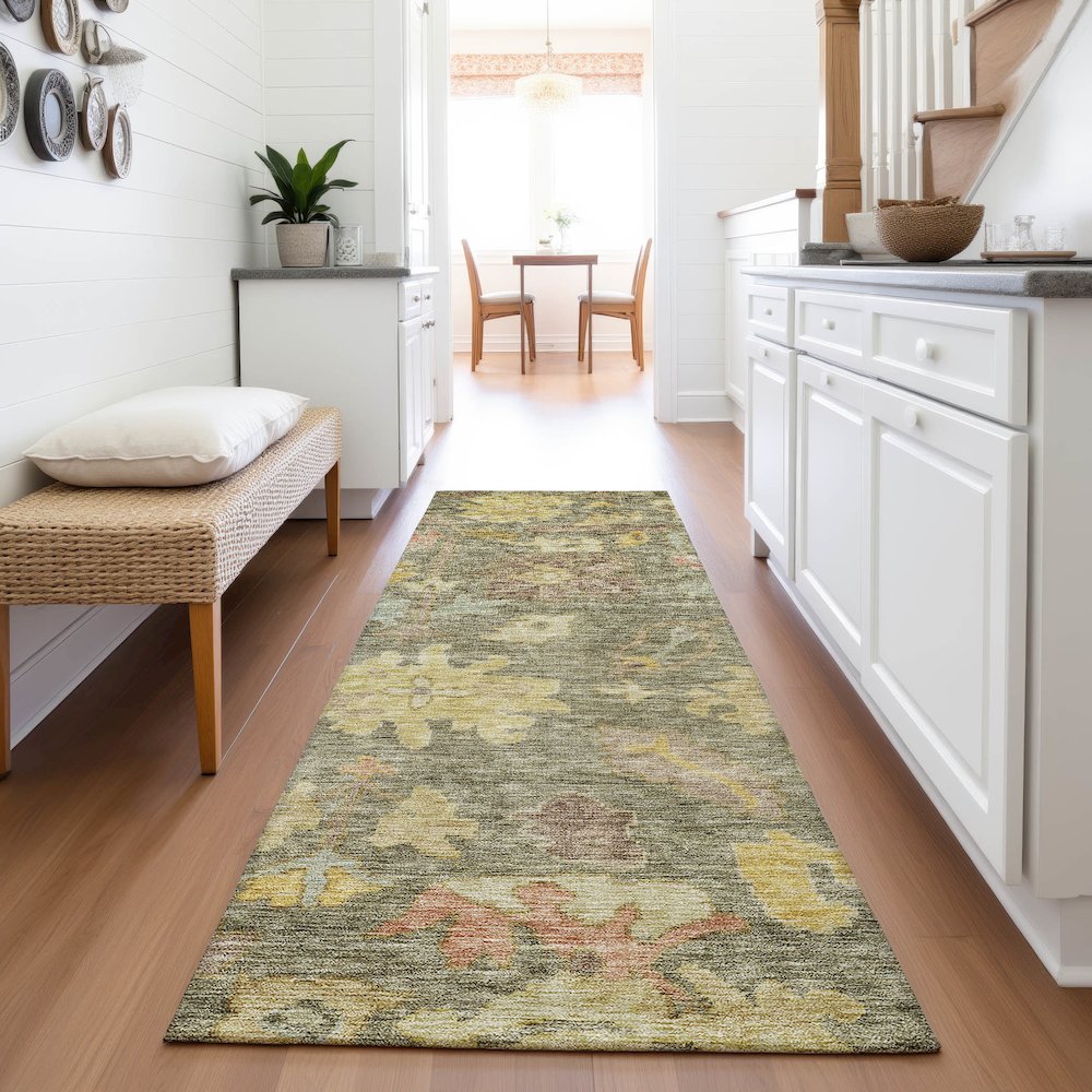 Premium Machine Washable Mayfield AMF1108 Aloe 2'3" x 7'6" Runner Rug. Picture 5