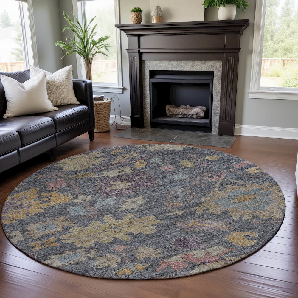 Premium Machine Washable Mayfield AMF1108 Blue 8' x 8' Round Rug. Picture 5