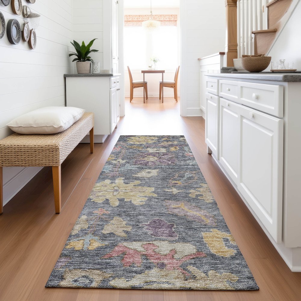 Premium Machine Washable Mayfield AMF1108 Blue 2'3" x 7'6" Runner Rug. Picture 5