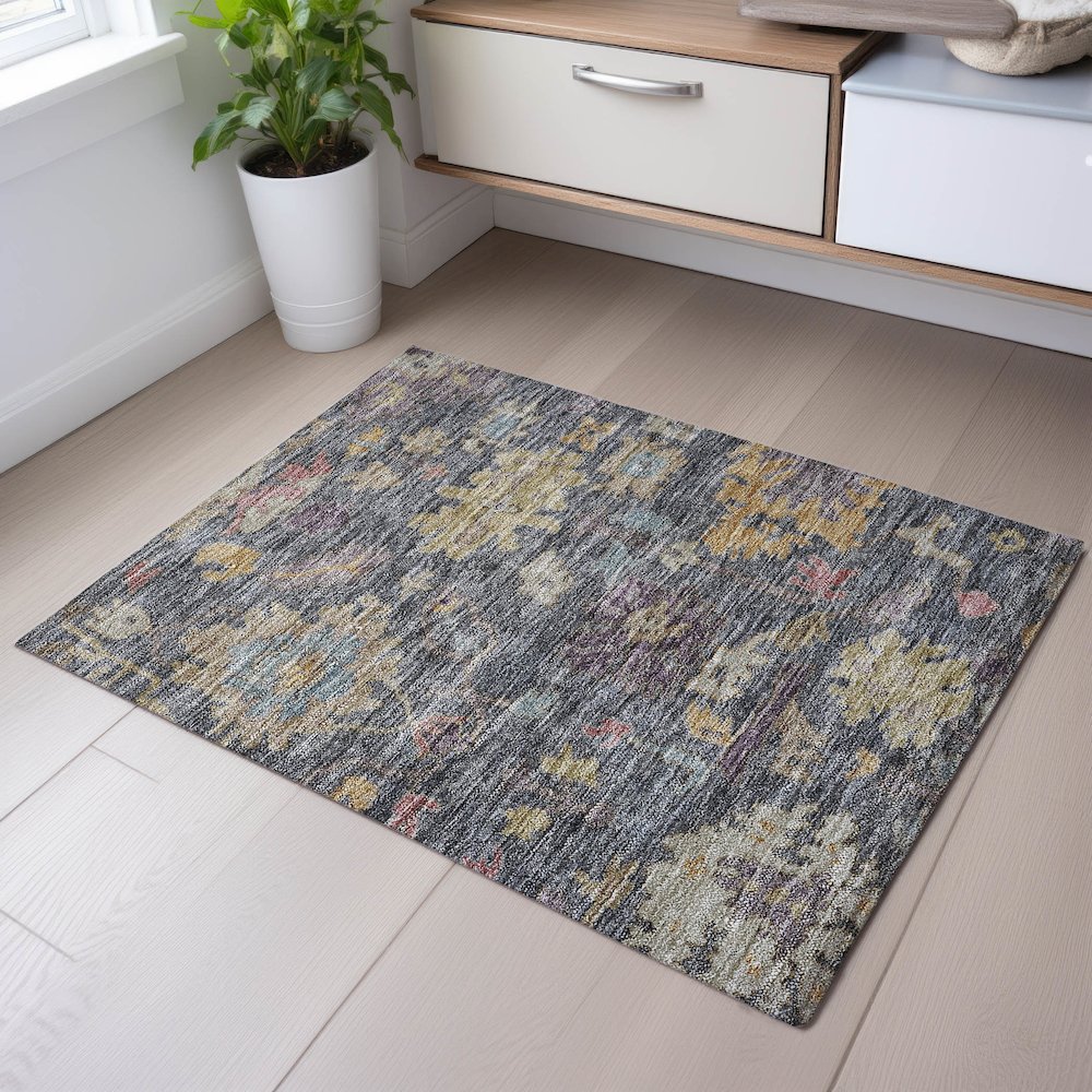 Premium Machine Washable Mayfield AMF1108 Blue 1'8" x 2'6" Rug. Picture 5